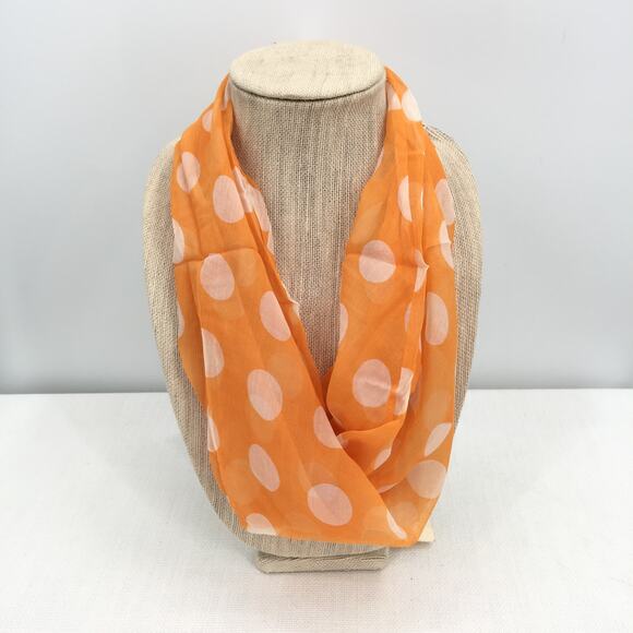 Vintage Circle Polka Dot Infinity Neck Scarf Wrap Cowl White/Orange - Picture 1 of 3